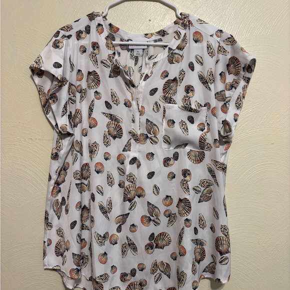 Liz Claiborne White and Brown Flutter Sleeve Blouse - Picture 1 of 8